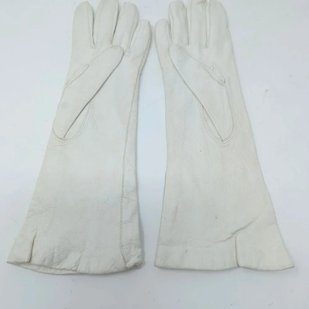 Vintage Cream White Leather Gloves X Small